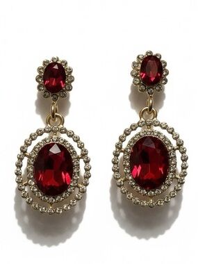 Ella Red Crystal Drop Earrings with Gold and Rhinestone Accents